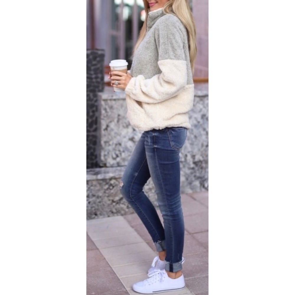 π Taupe Cream Fuzzy Pullover S M L π - Picture 5 of 5